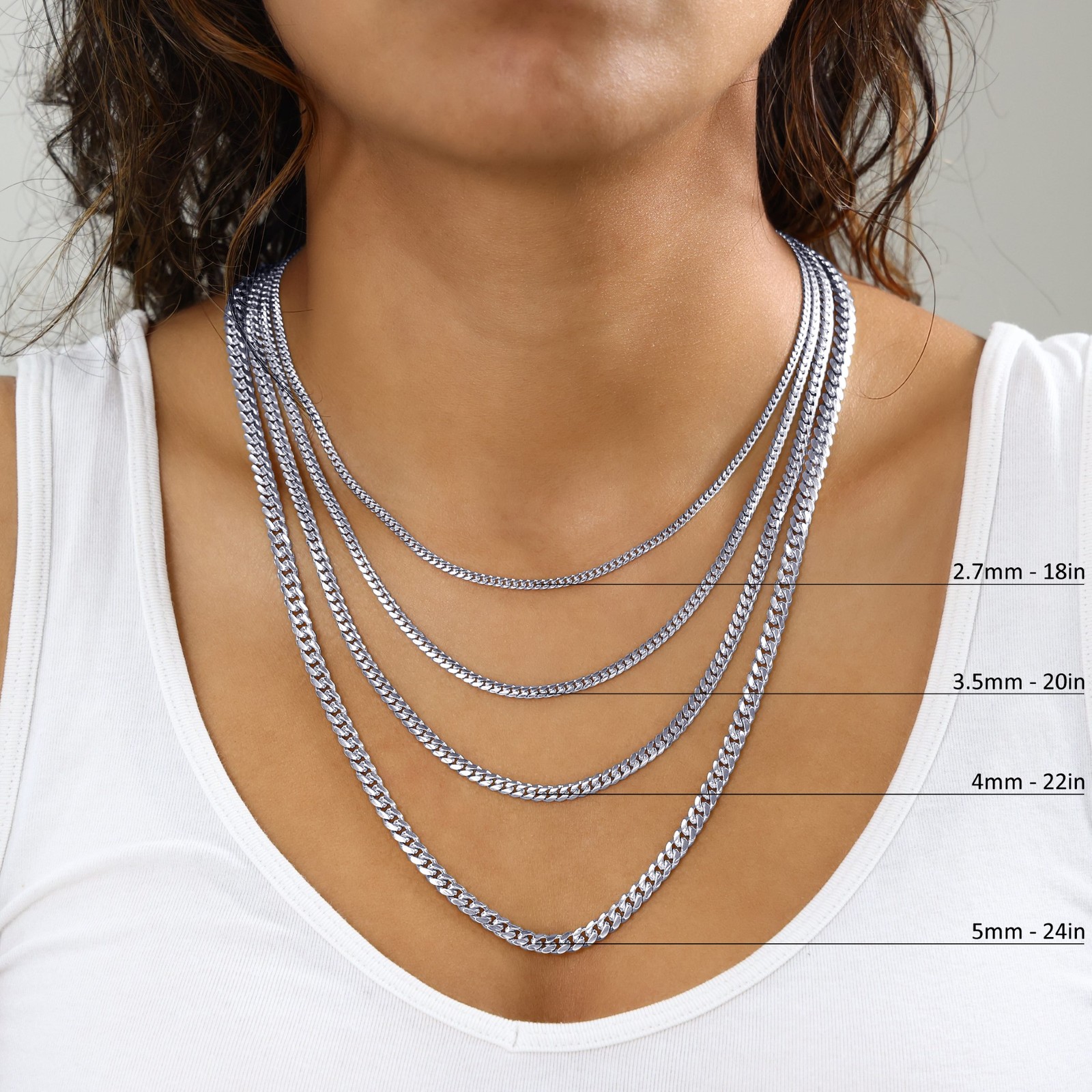 14K White Gold Solid 2.7mm-7mm Miami Cuban Link Chain Necklace Bracelet 7″-30″