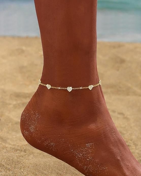Anklets for Women Waterproof 14K Gold Plated Cz Beach Ankle Bracelets Dainty Sum
