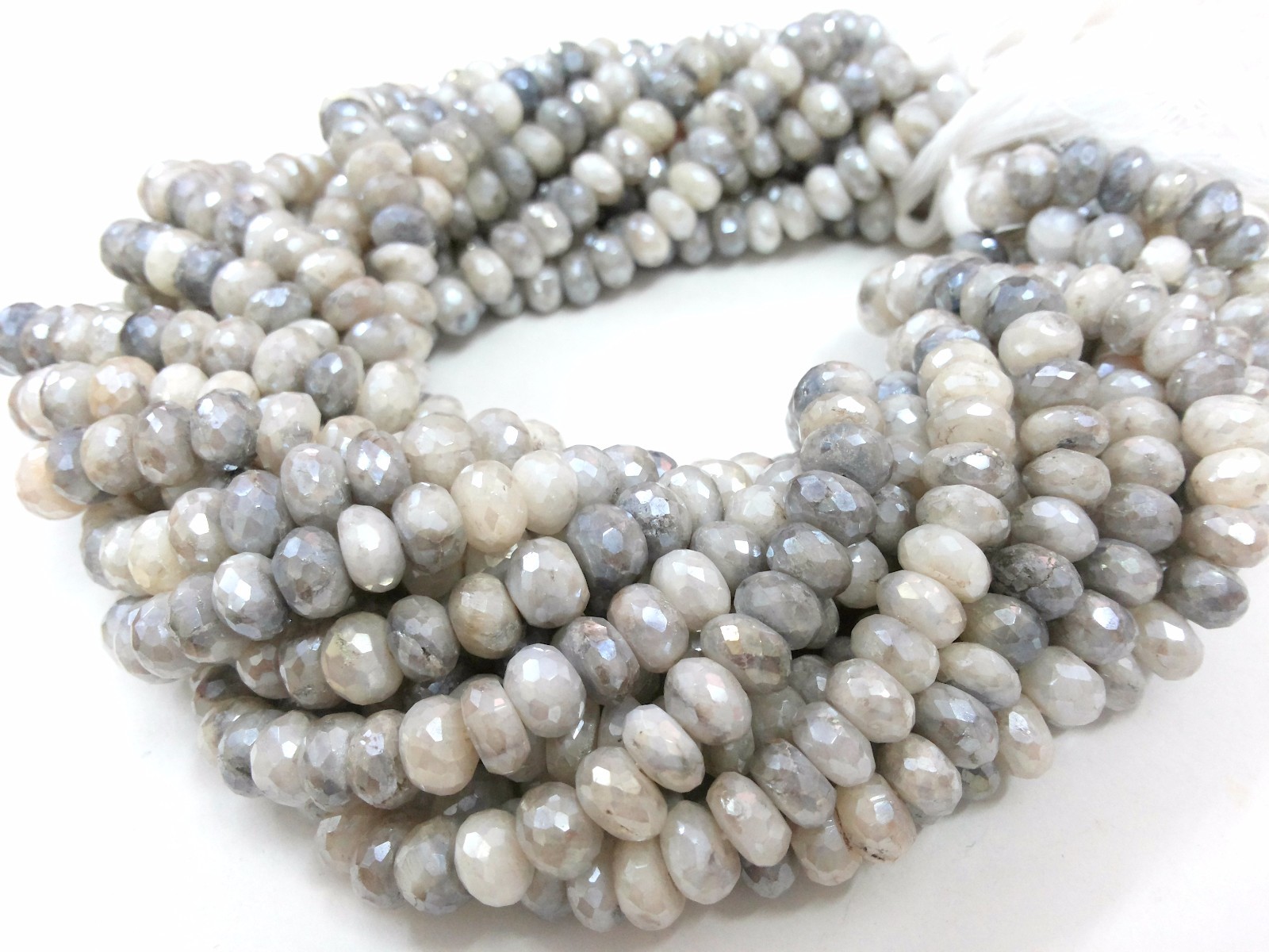 1 Strand Natural Silver Coated Moonstone Rondelle Faceted 7-8mm Beads 10″inch