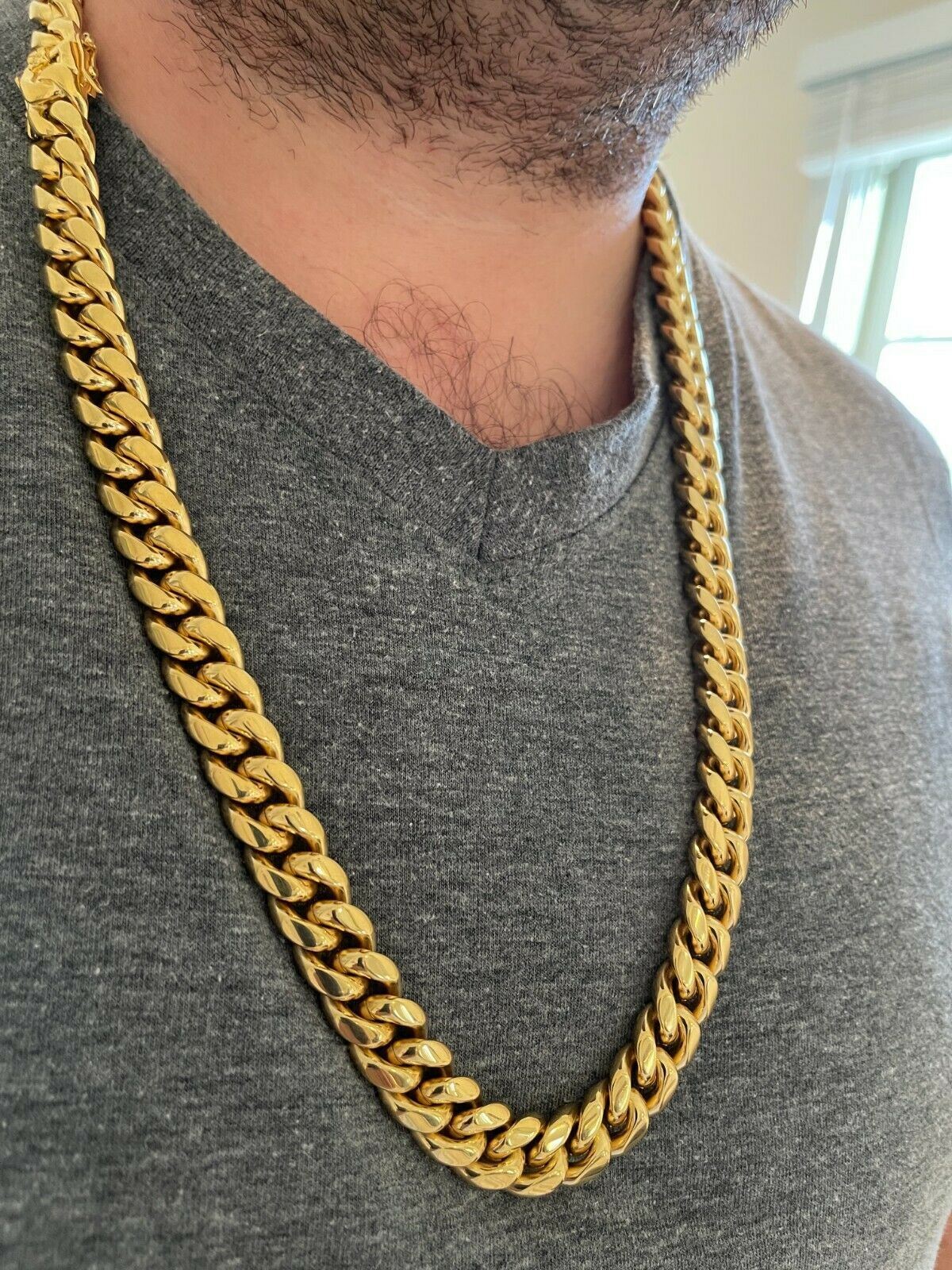 Mens Real Miami Cuban Link Chain 18k Gold Plated Stainless Steel 30″ WHOLESALE