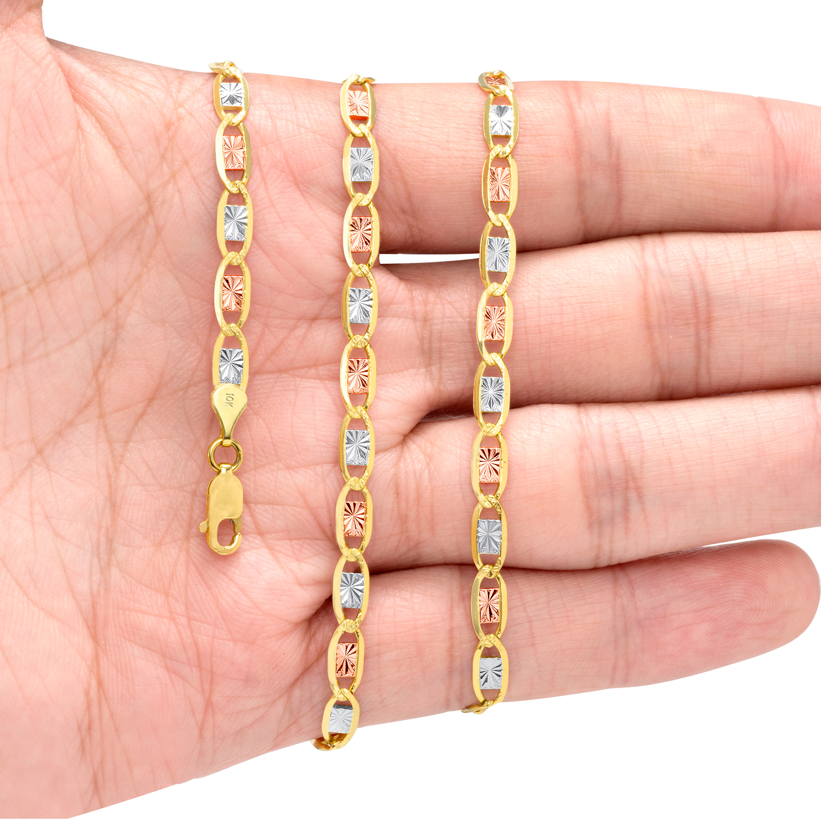 10K Tri Color Gold 1.5mm-5mm Valentino Mariner Anchor Chain Necklace 16″- 26″