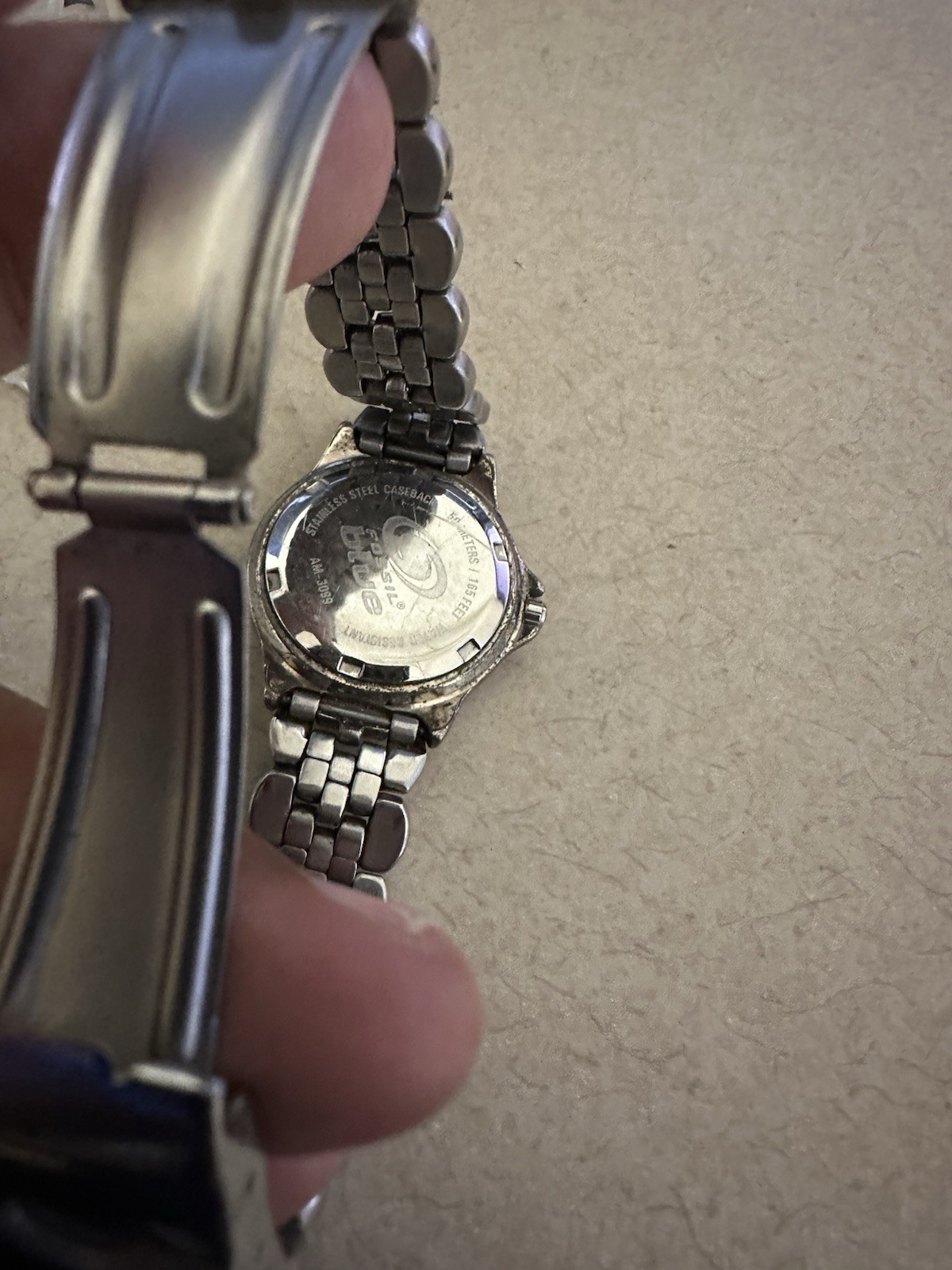 USED Fossil Blue AM-3099 Ladies Watch – Blue Dial, Stainless Steel, Box & Manual