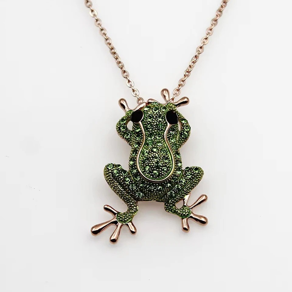 Green Crystal Frog Brooch Gold Rhinestone Animal Pin Fashion Jewelry Gift