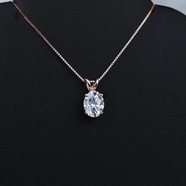 1.00 CT Oval Cut Lab created Diamond Women’s Necklace 14K Rose Gold