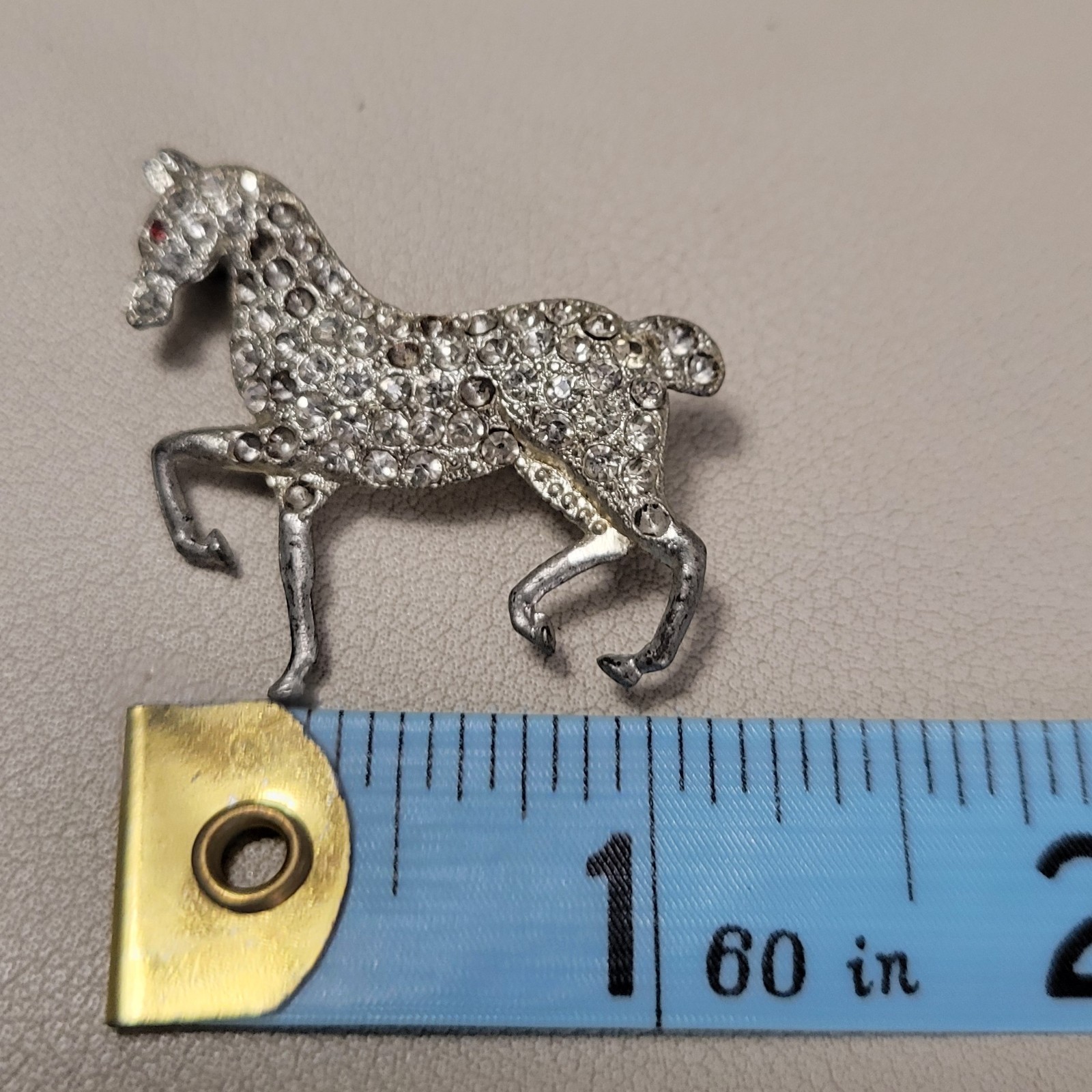 Vintage Unsigned Silver Tone Horse Equestrian Pavé Rhinestone Brooch AS IS