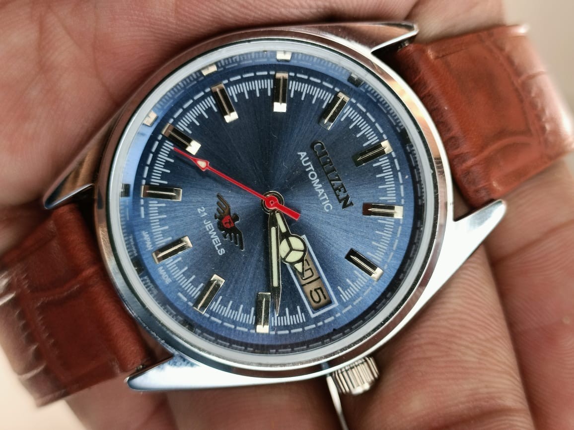 Citizen Automatic Blue Dial Day/Date 21 Jewels Stainless Steel Mens Wrist Watch