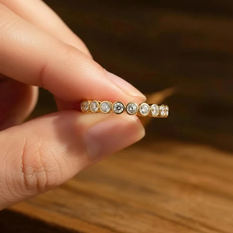 3 MM Lab Grown D Color CVD Diamond Ring 14k Gold Plated On 925 Sterling Silver