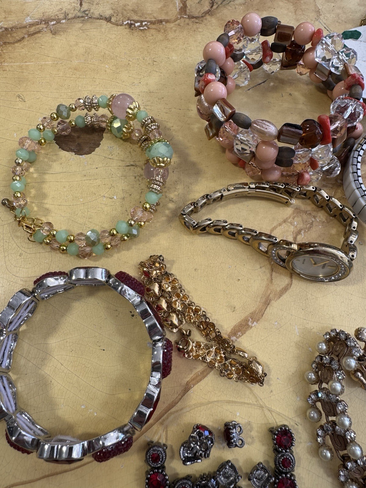 Multicolor Stackable Bangle Beaded Cuff Bracelet Lot Plastic Metal Jewelry