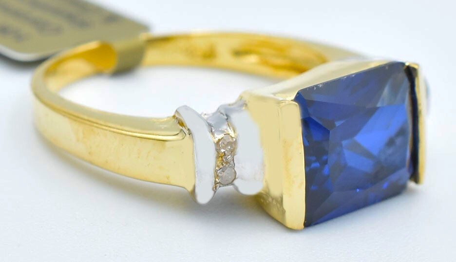 GENUINE 3.86 Cts BLUE SAPPHIRE & DIAMONDS RING 10K GOLD – Free Certificate – NWT