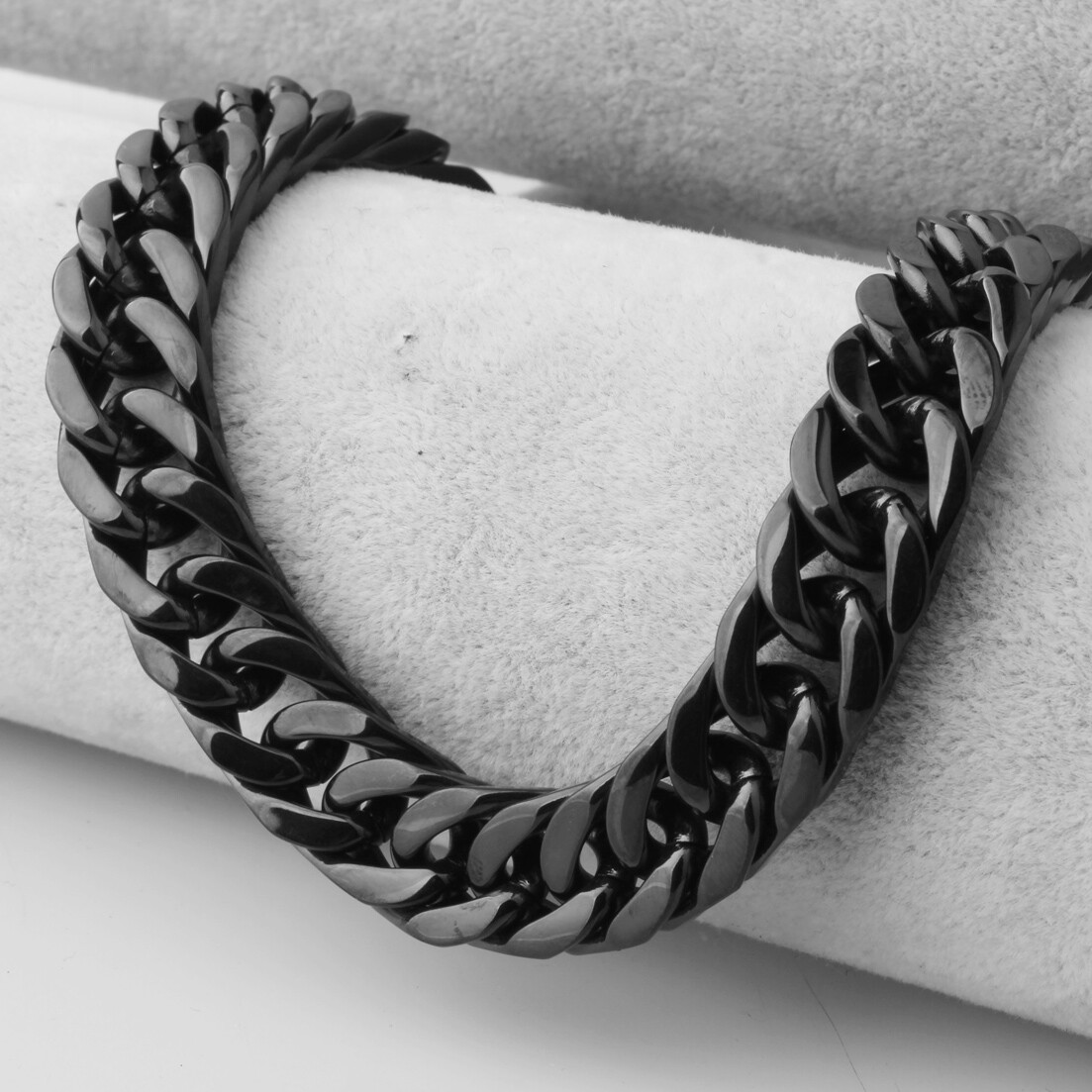 8mm-19mm Black Plated Men’s 316L Stainless Steel Curb Cuban Link Chain Necklace