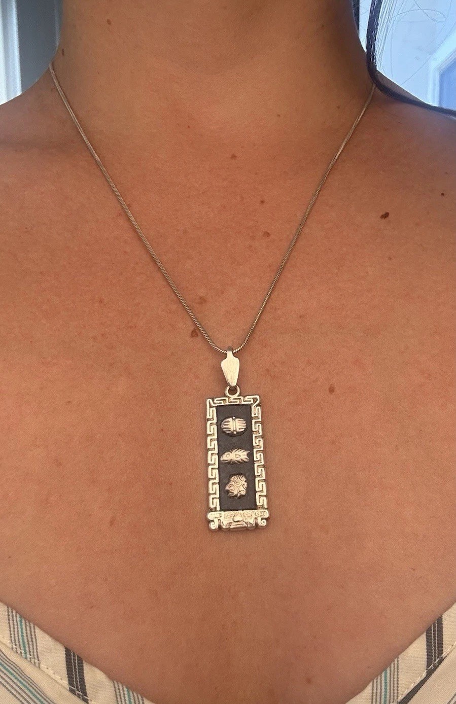LAPIS Sterling 925 Lapis Lazuli Mayan Pendant Italian 925 Snake Chain Vintage