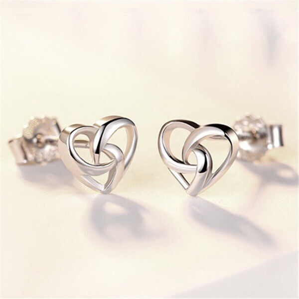 Fashion 925 Sterling Silver Love Heart Stud Earrings