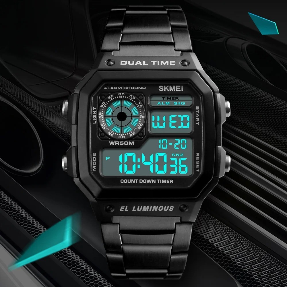 SKMEI Fashion Sport Watch Men Steel LED Digital Wristwatch Male Alarm Watches