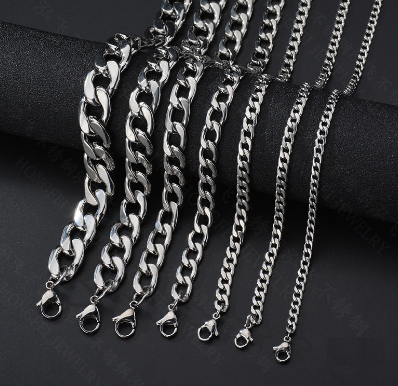 Stainless Steel Cuban Curb Chain Silver 16″-30″ Men Necklace 2/3/5/7/9/11/13mm