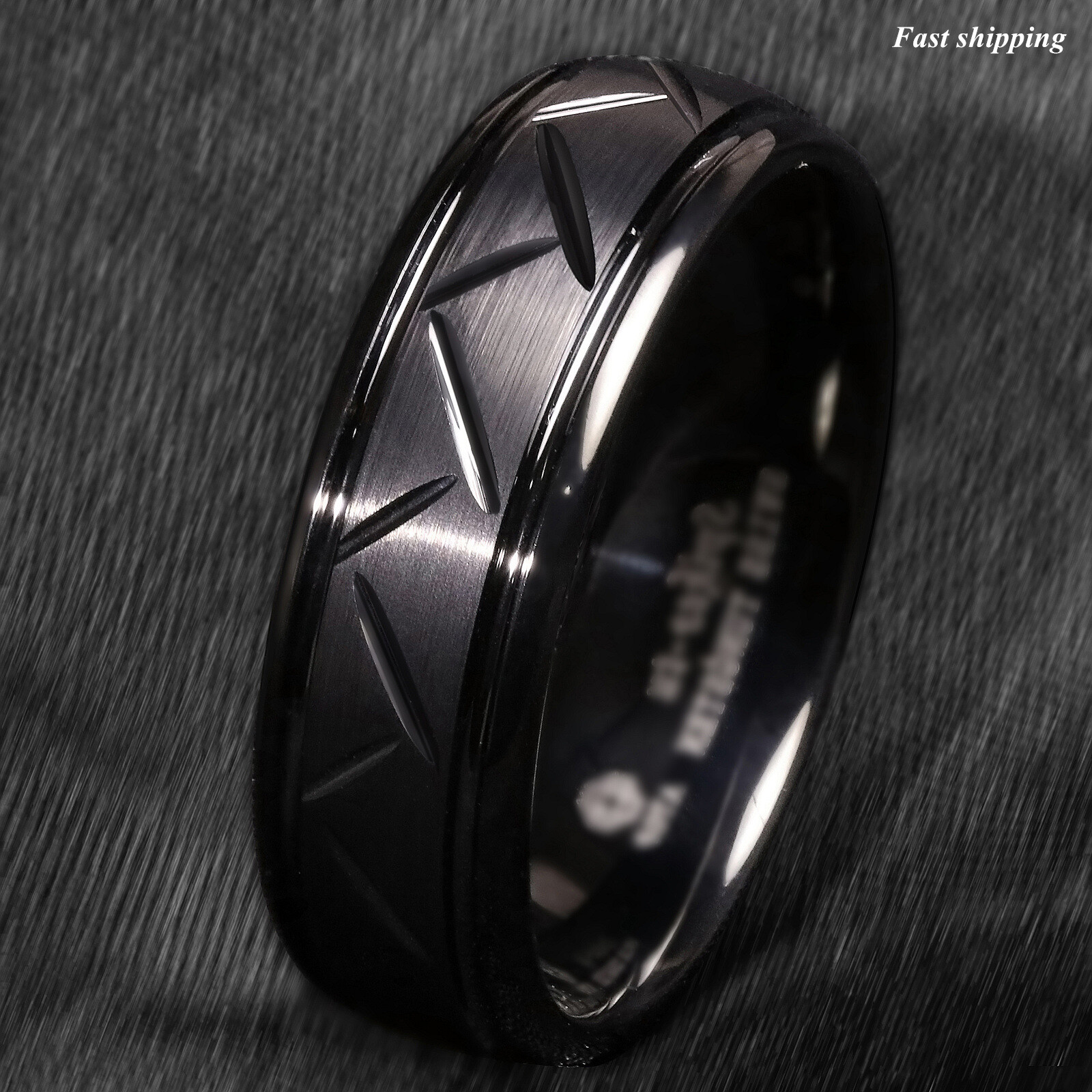 8/6mm Dome Black Warrior Brushed Center Tungsten Ring Bridal Band ATOP Jewelry