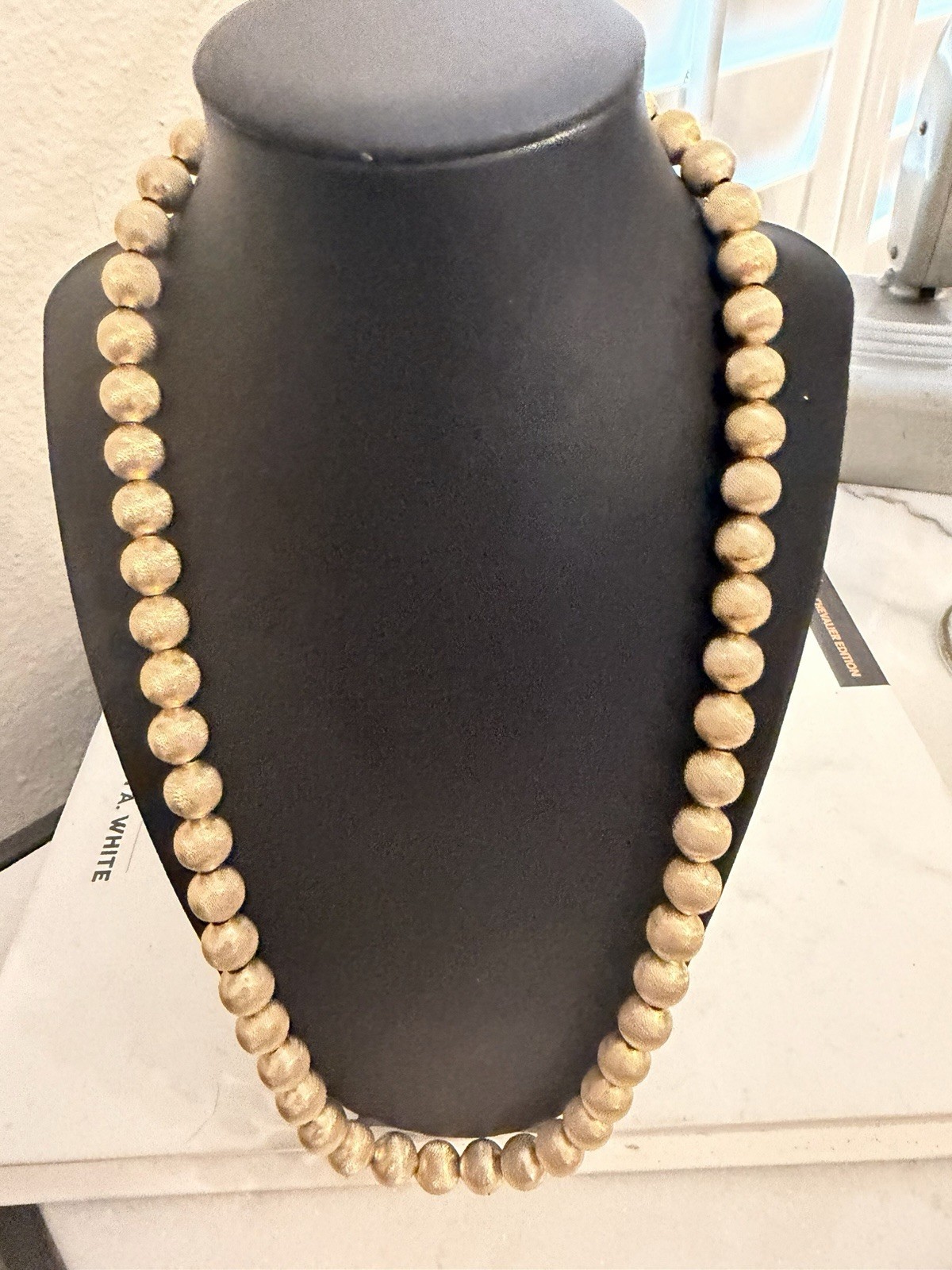vintage Monet Satin brushed Gold tone ball Necklace 23″long