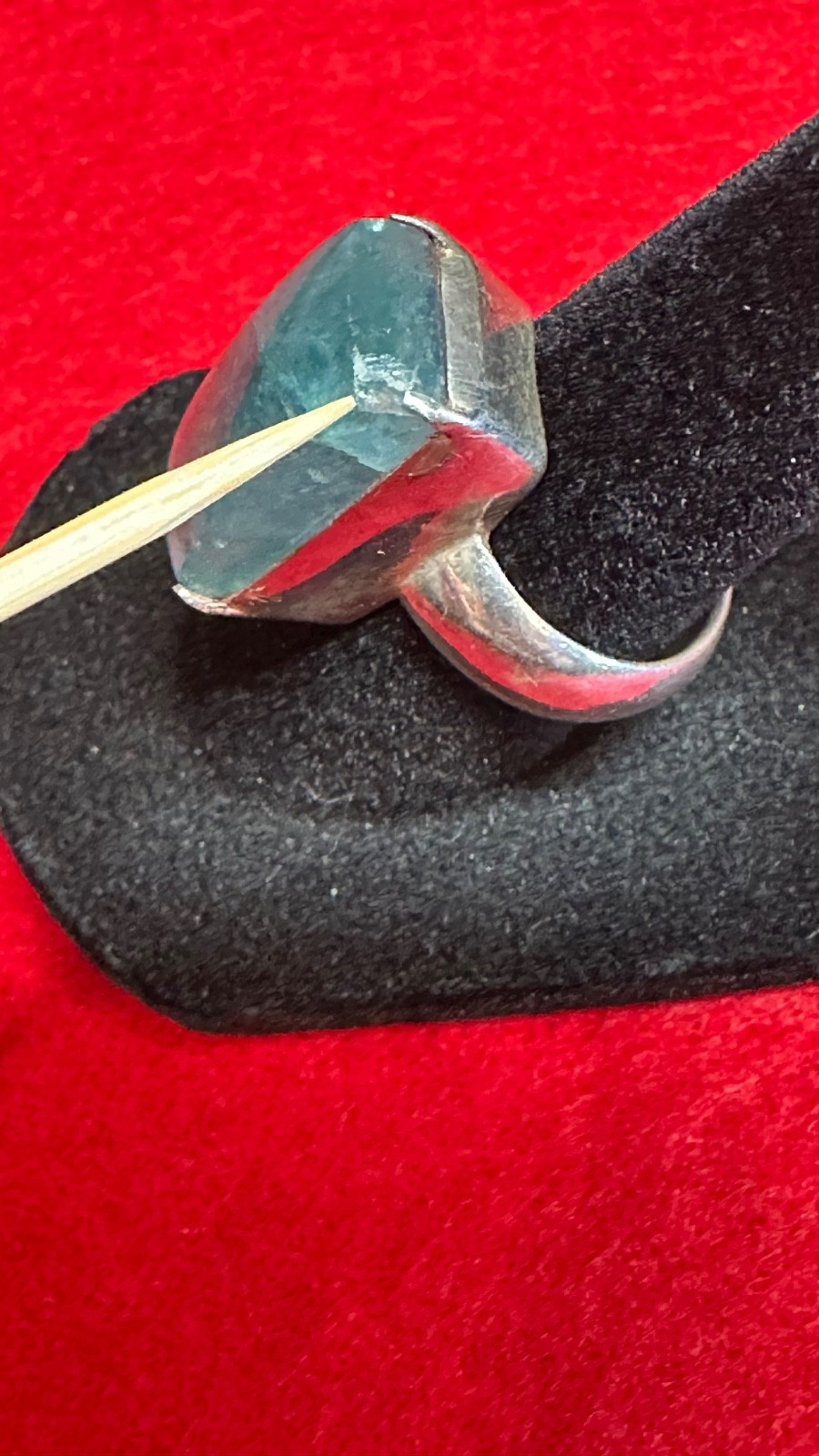 Vintage Nepal 925 Sterling Silver Blue Stone Statement Ring Sz 6 Signed READ