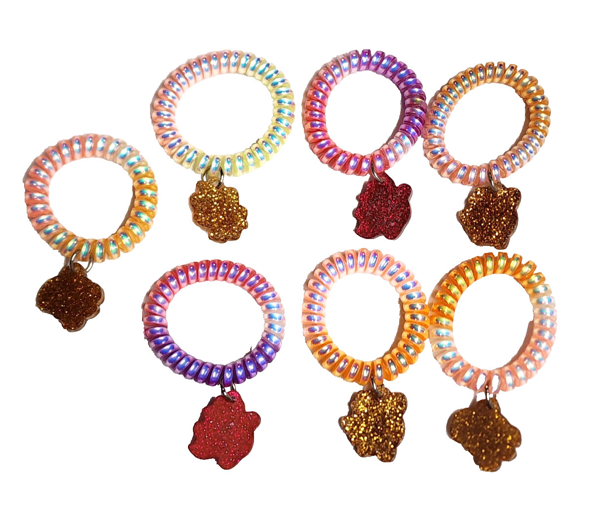 Rainbocorn Multicolor Elastic Stretch Coil Cord Charm Bracelets Lot 7 Unicorn