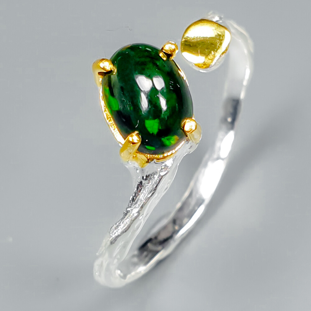 18k gold plate 925 Sterling Silver Ring Heated Natural Black Opal 7×5 / RVS340