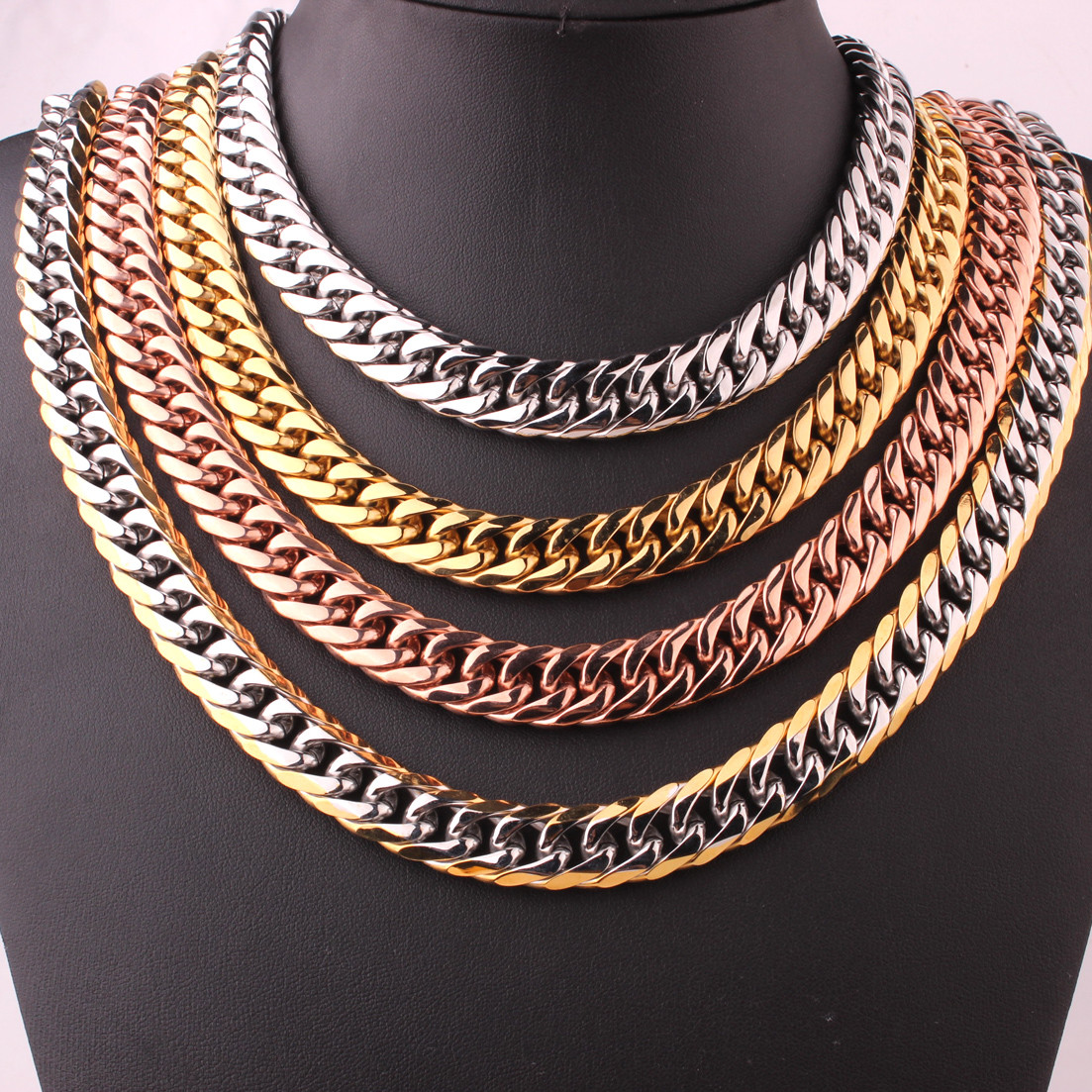7″~40″13/16mm Charming Men’s Chain 316L Stainless Steel CURB CUBAN Link Necklace
