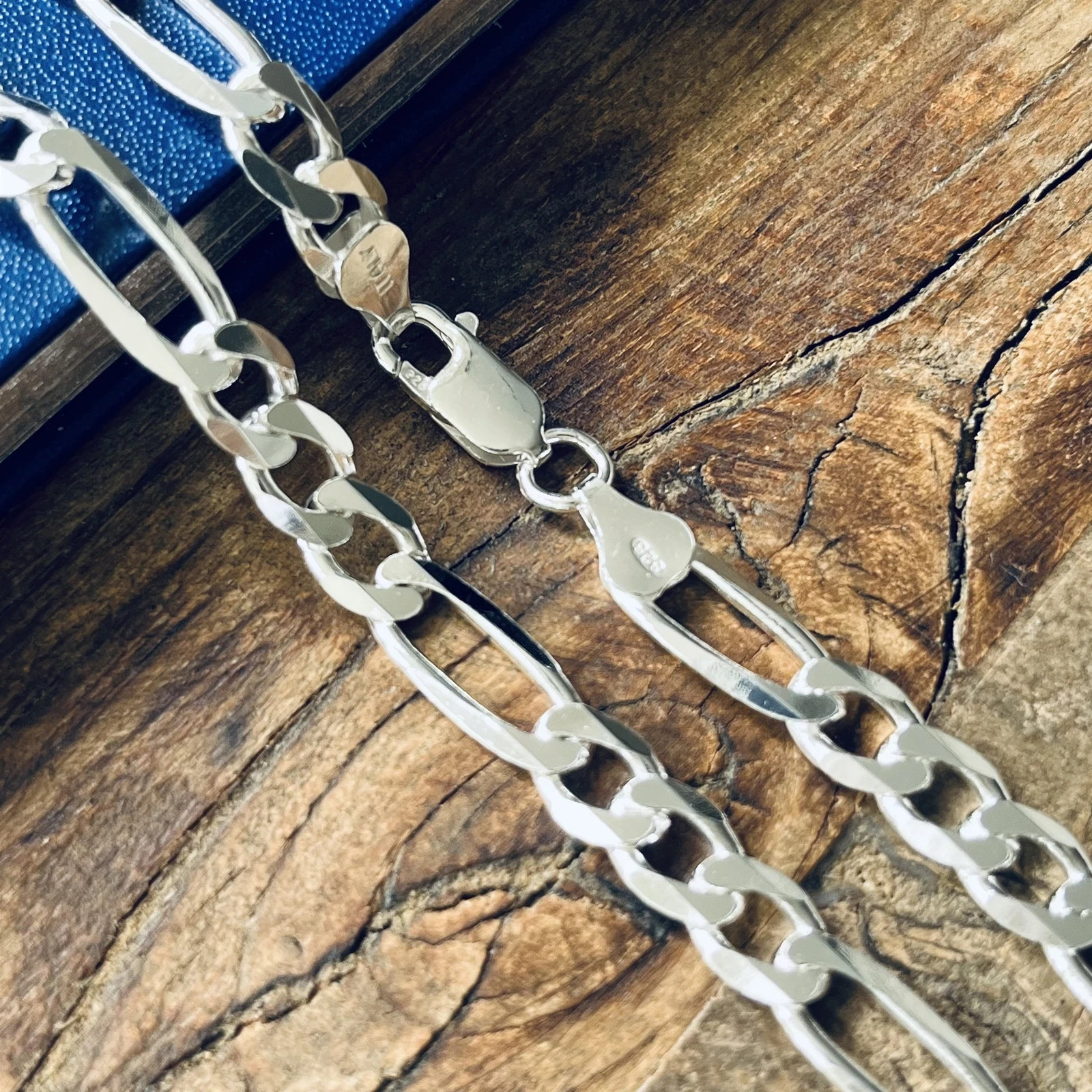 Real Sterling Silver Mens Boys Figaro Solid Chain Bracelet or Necklace 925 Italy
