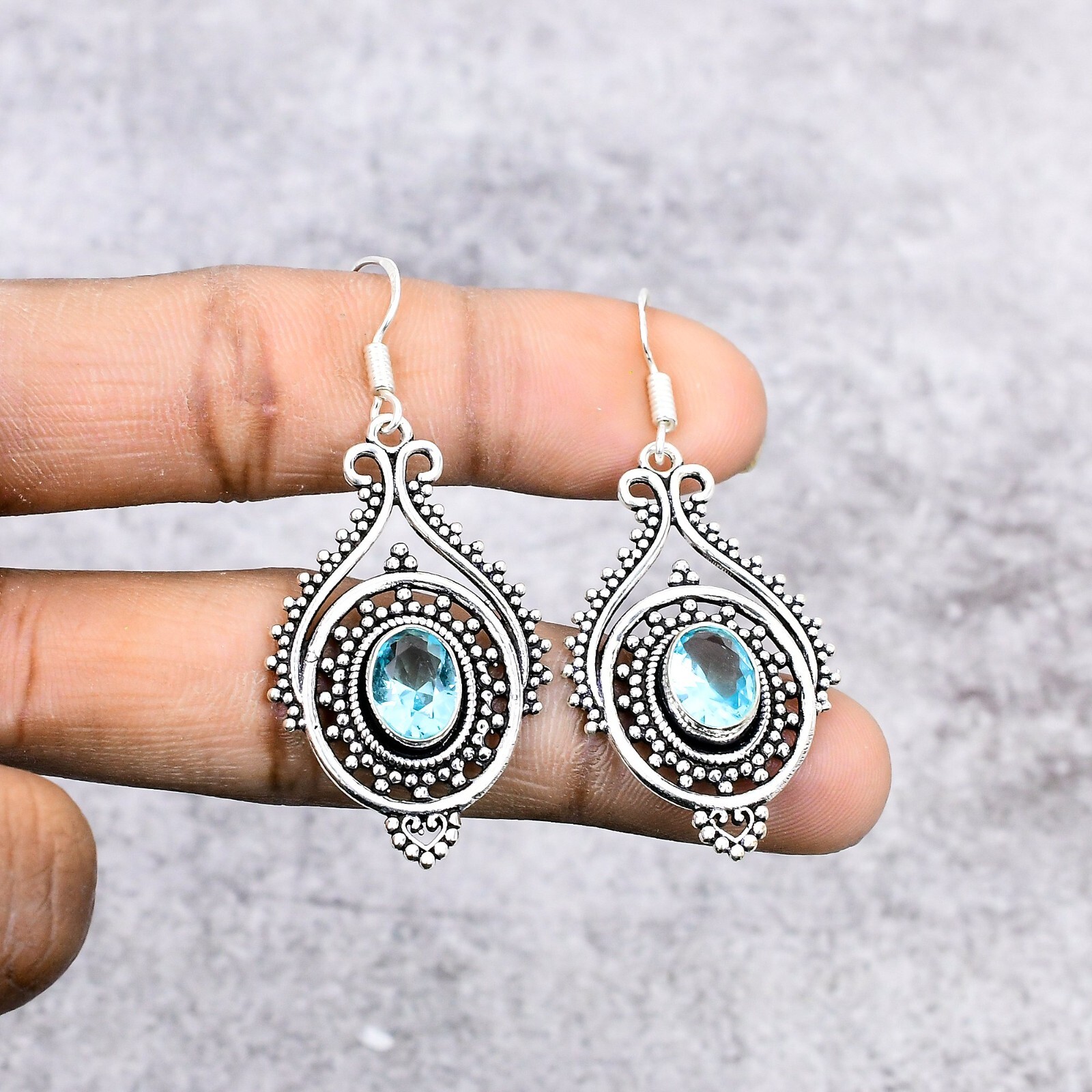 Aquamarine Gemstone Handmade 925 Sterling Silver Jewelry Earring Gift For Her