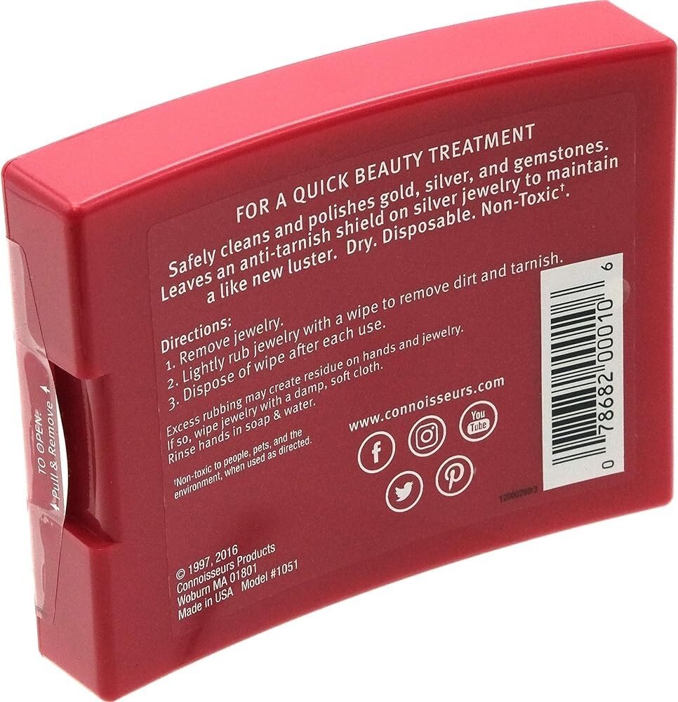Connoisseurs Jewelry Wipes Gold and Silver Cleaner 25 Count