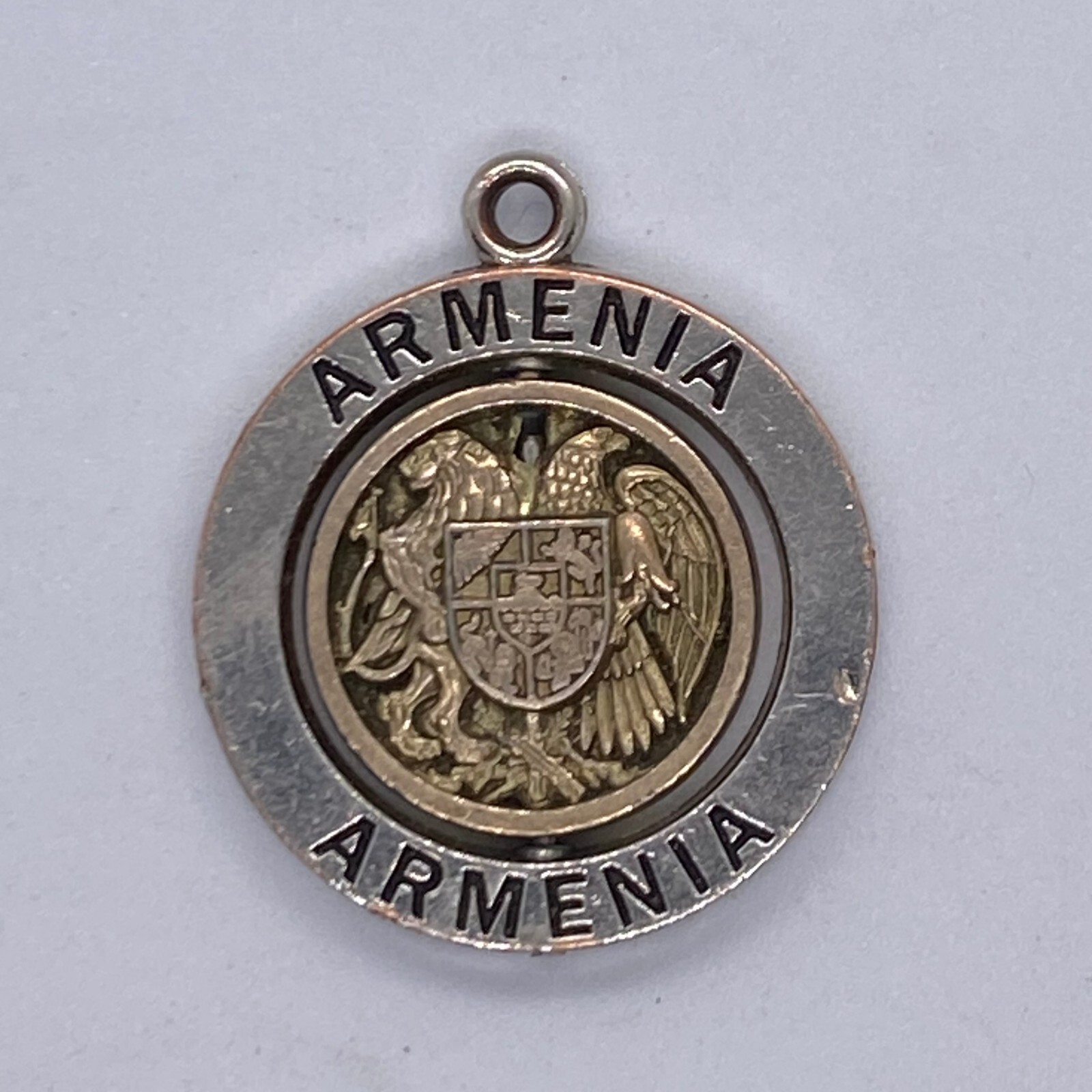 Armenia Crest Spinning Charm Pendant 1-1/4″