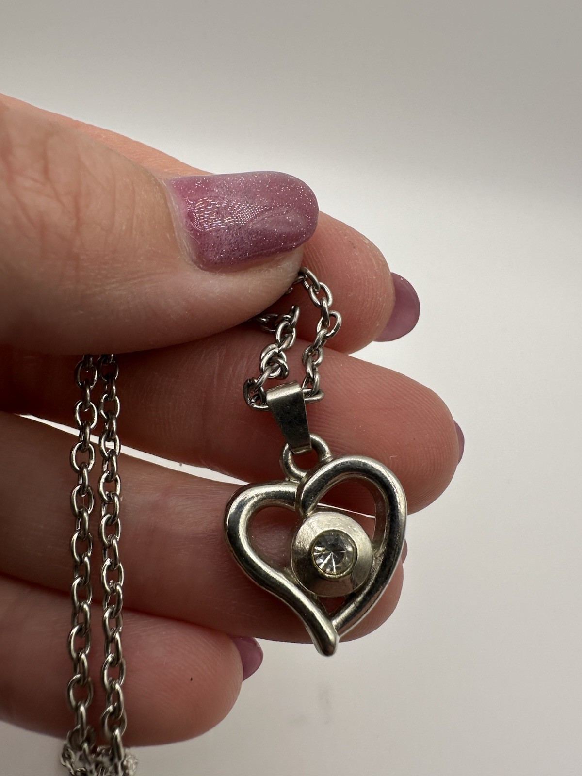 Statement Necklace Silver Tone Cable Chain Heart Charm Pendant Lobster
