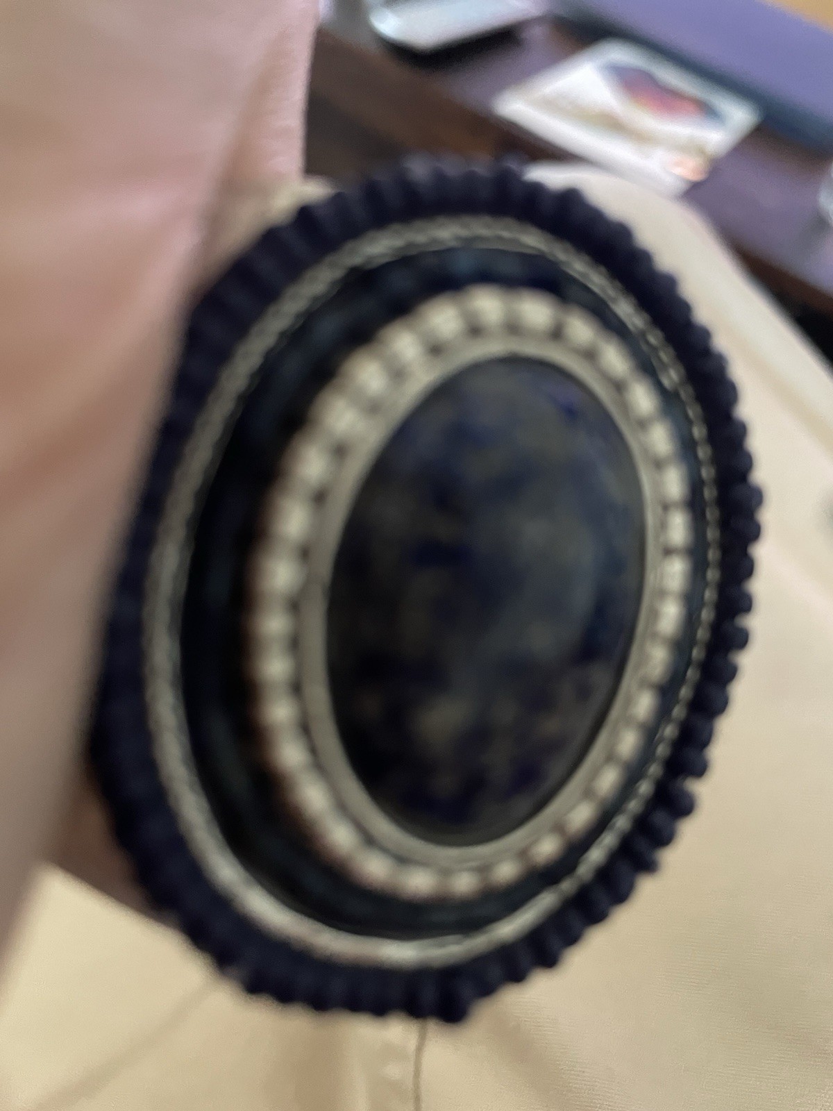 Chico’s Blue Stone Wide Cuff Bracelet Silver Tone Hammered