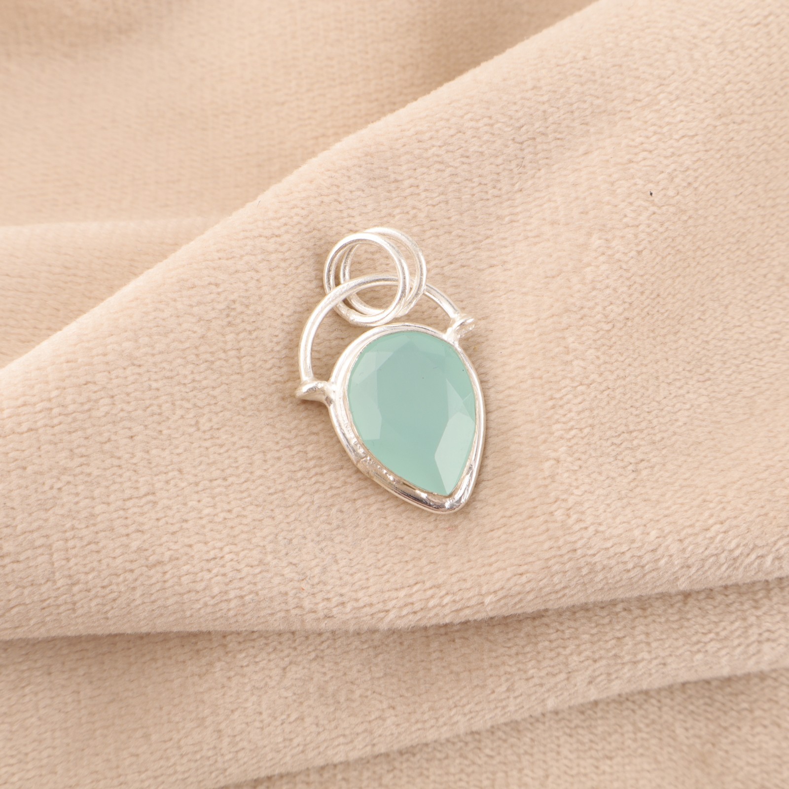 Aqua Chalcedony Gemstone Jewelry 925 Silver Handmade Dainty Pendant 1.01″For Her