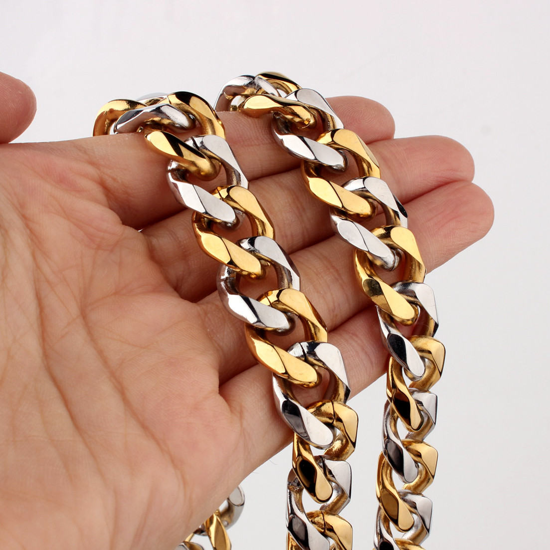 Fashion 12/15mm Cut Curb Cuban Link Chain Stainless Steel Mens Necklace Bracelet
