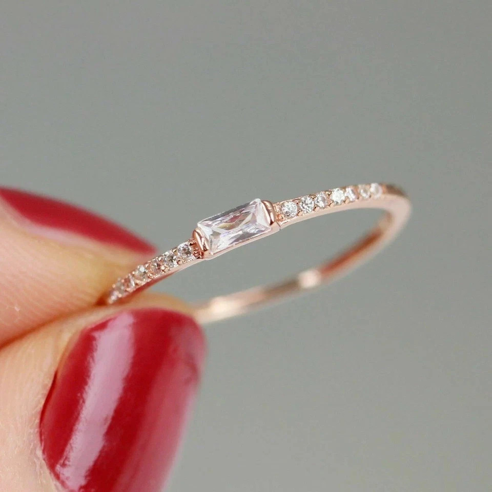 0.50 Ct Baguette Cut Lab Created Diamond Engagement Ring 14k Rose Gold Plated