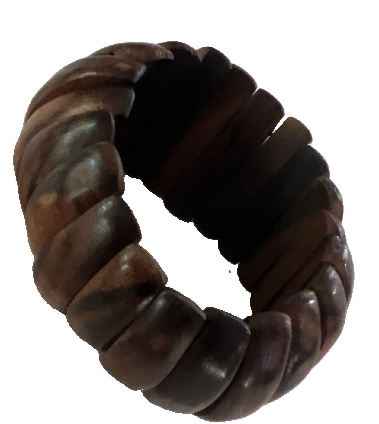 Vintage Chunky Carved Wooden Stretch Bracelet Boho Tribal Statement Jewelry