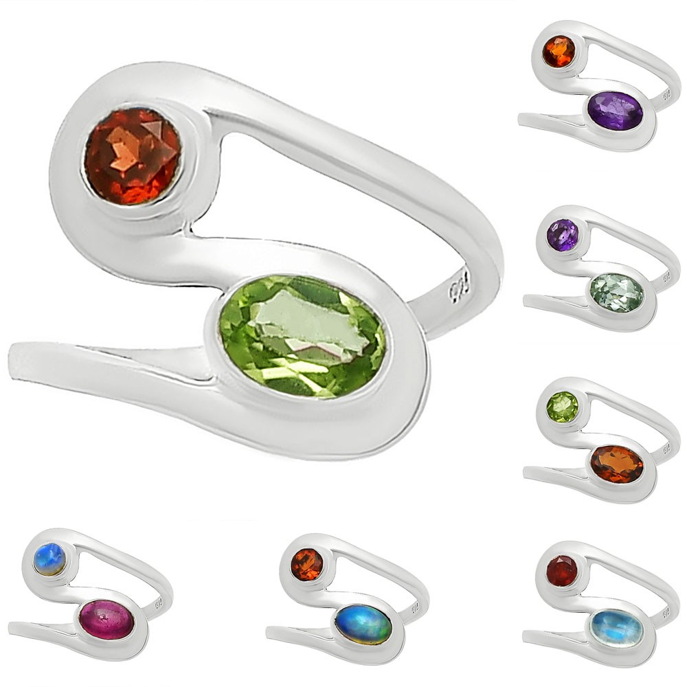 Open Bypass Gemstone Ring 925 Sterling Silver Modern Handmade Jewelry DGR1123