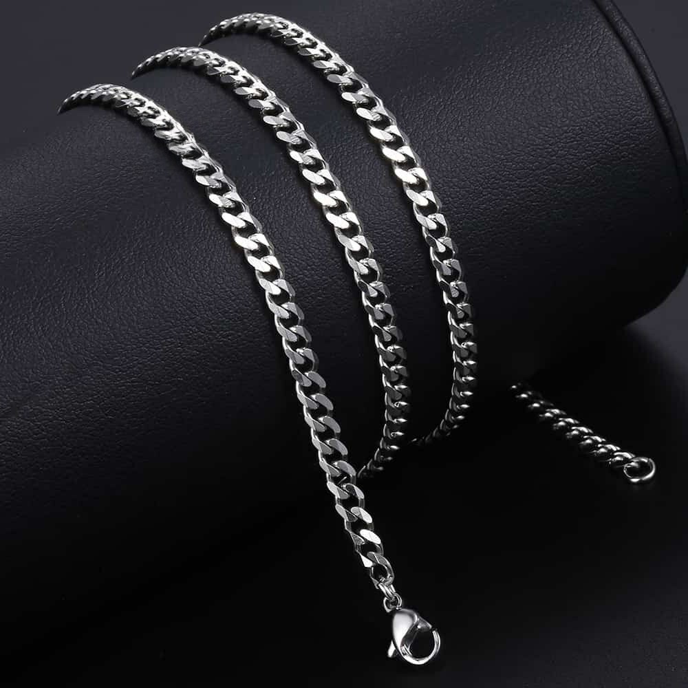 16-36″ Stainless Steel Silver Chain Cuban Curb Womens Mens Necklace 3/5/7/9/11mm