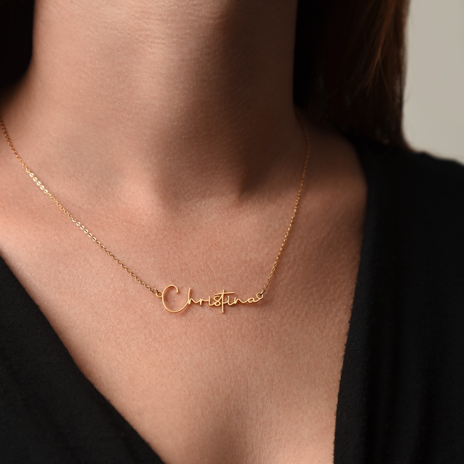 Personalized Signature Name Necklace Custom Script Pendant Gift Box Silver Gold