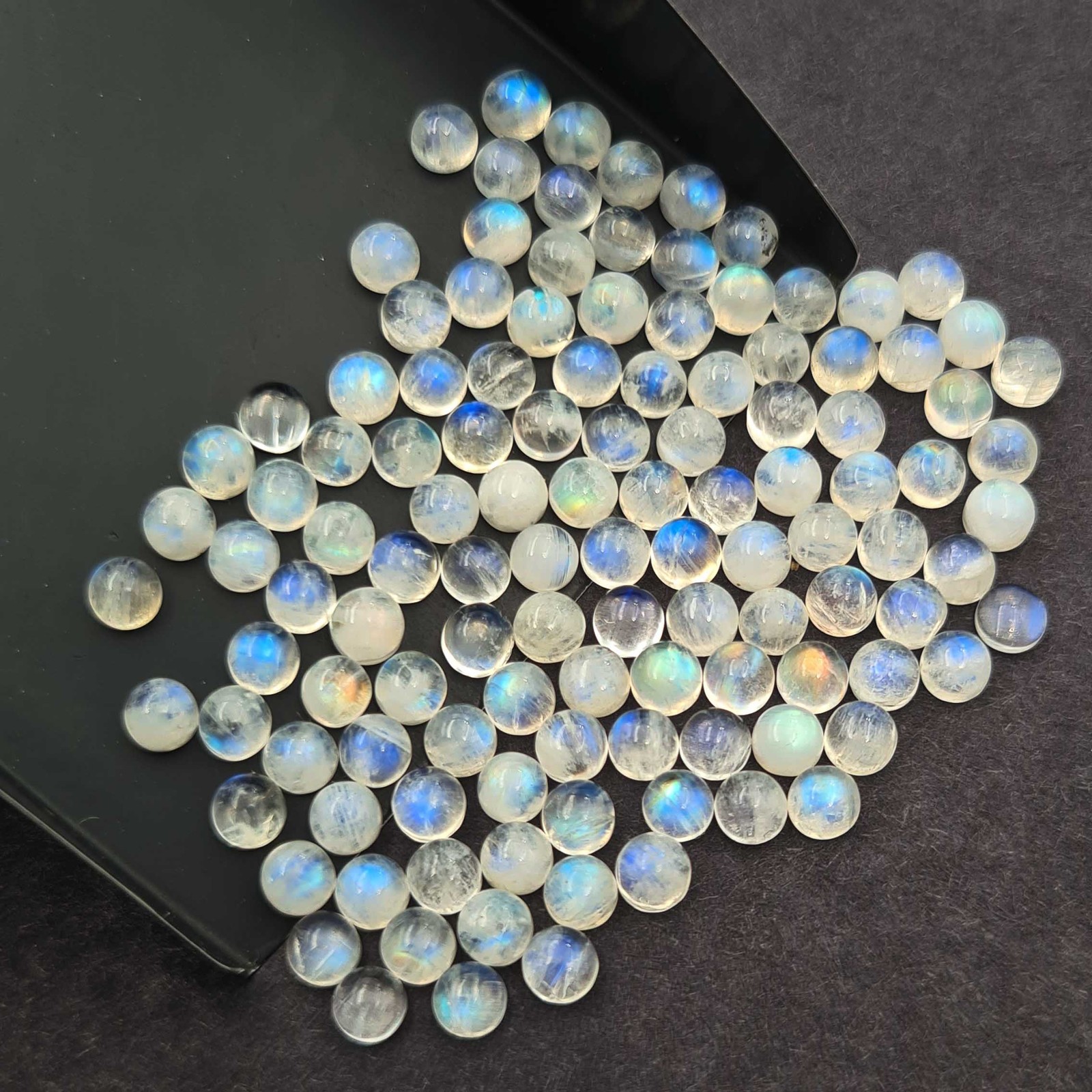 Natural Rainbow Moonstone Round Cabochon Loose Gemstone Lot 100 Pcs 4 MM