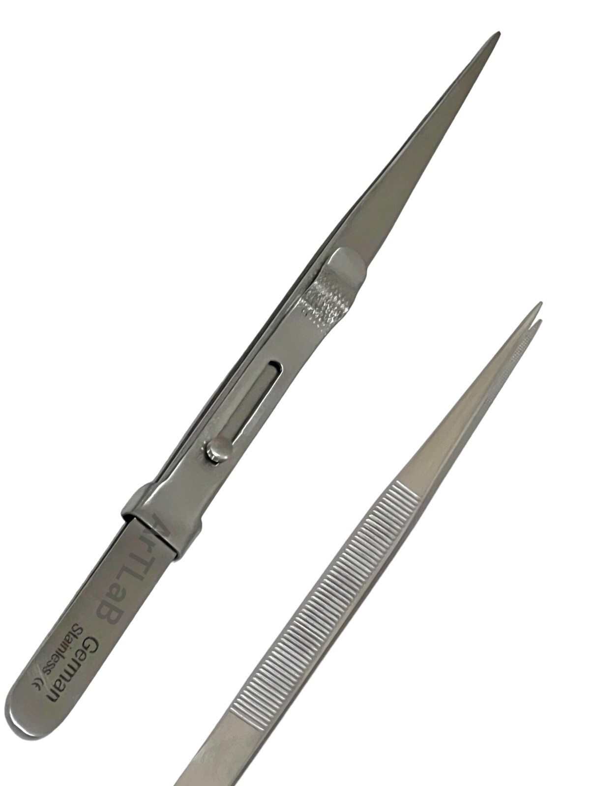 1German GEM & DIAMOND STONE TWEEZERS LOCKING JEWELRY TWEEZER SLIDE LOCK FINE TIP
