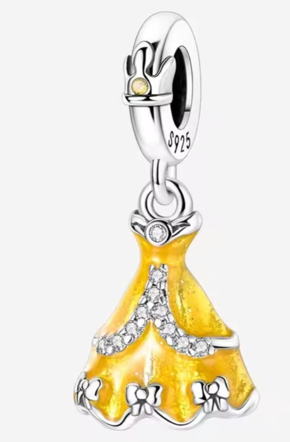 925 Sterling Silver Yellow Enamel Dress Dangle Charm