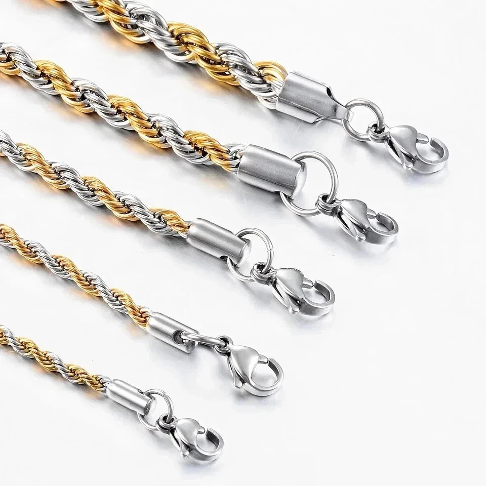 Twisted Rope Chain Necklace For Men Women Stainless Steel No Fade Classic Look