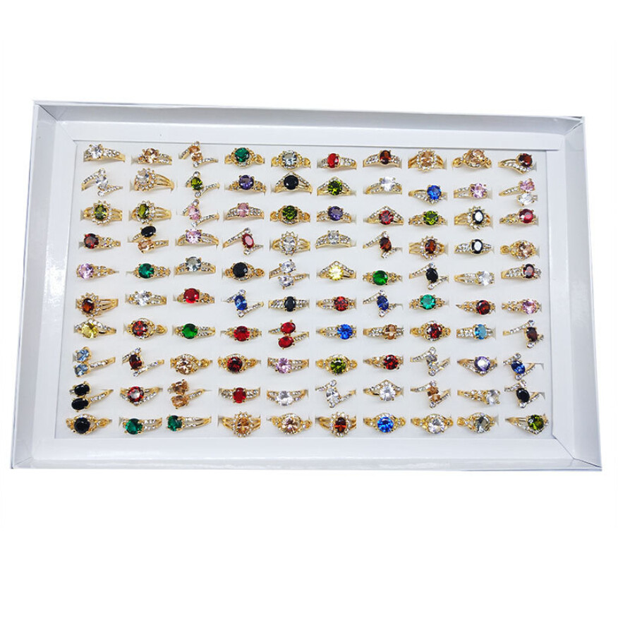 Wholesale Colorful Zircon Crystal Mixed Rings Bulk Finger Band Ring Jewelry Lot