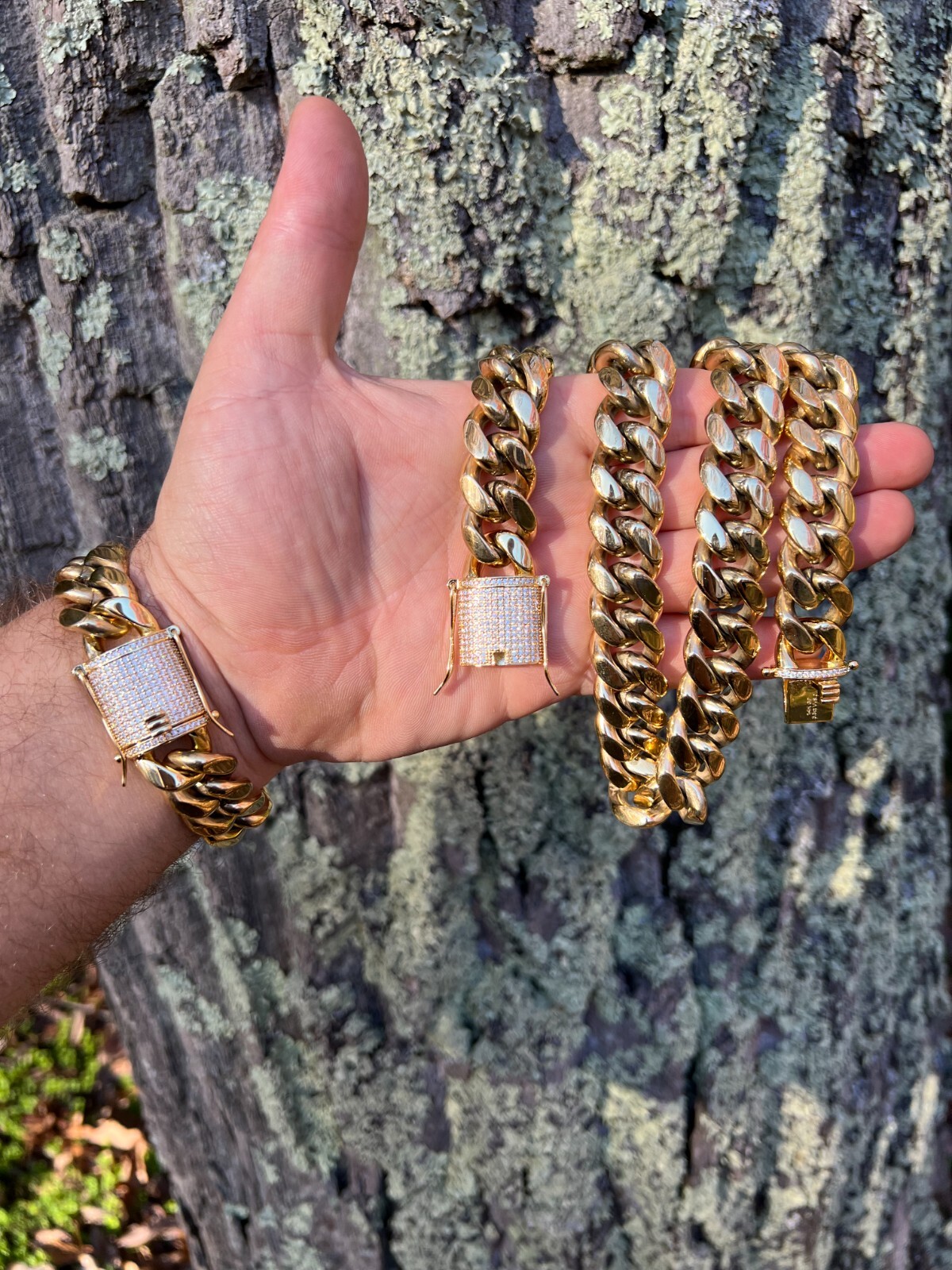 18mm KILO Miami Cuban Chain Bracelet 14k Gold Plated Stainless MOISSANITE Clasp