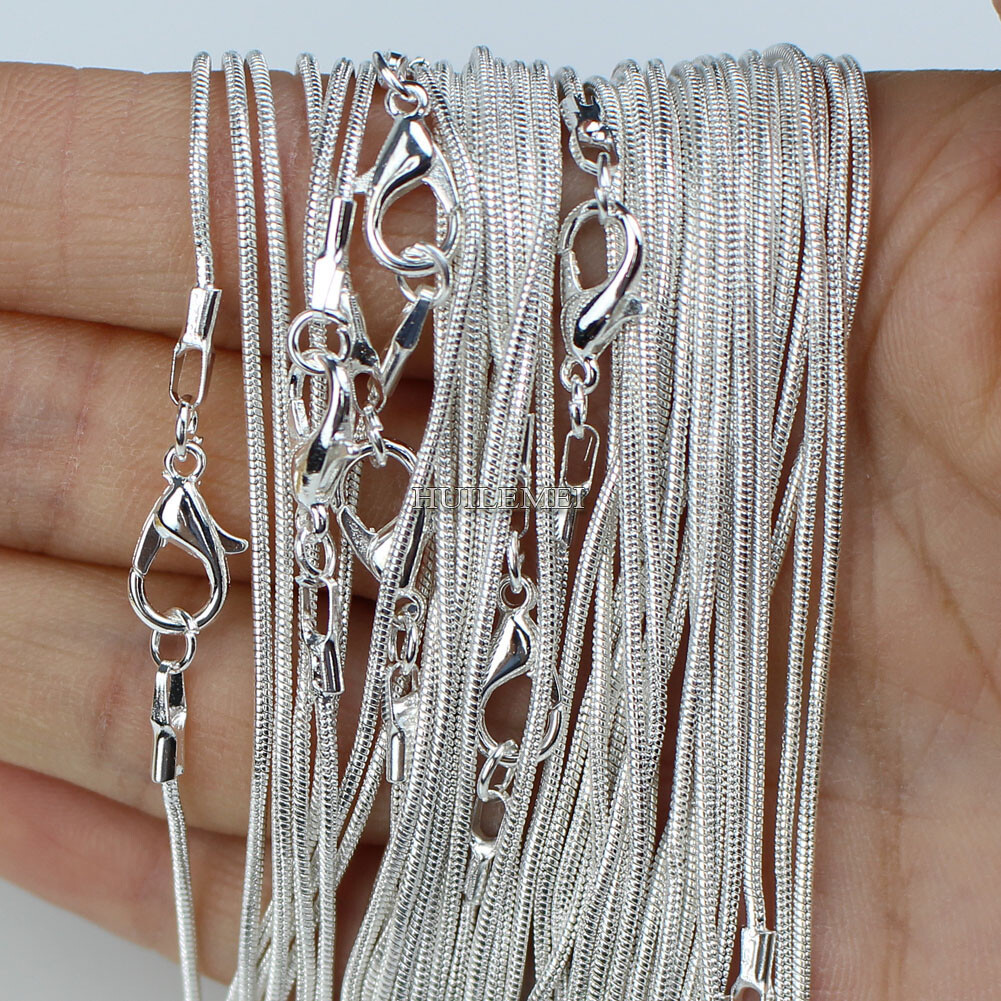 10pcs Silver Plated 1.2mm Snake Chain Necklaces for Women 16″ 18″ 20″ 24″