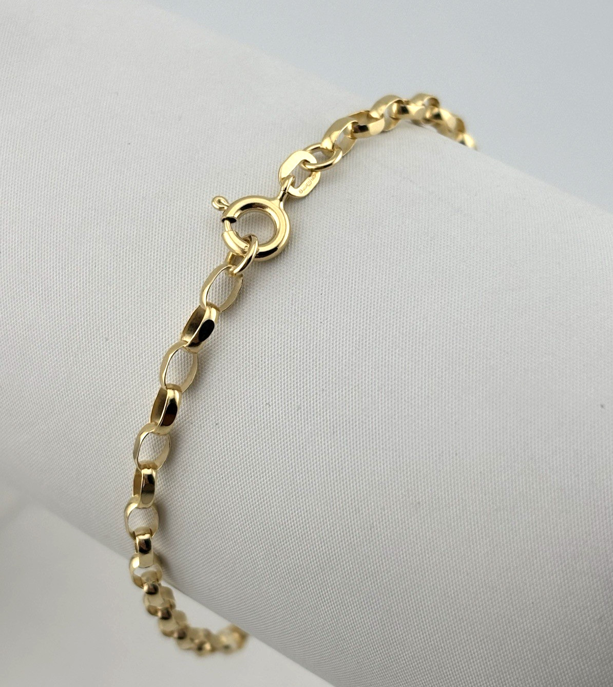 9ct Yellow Gold Ladies Solid Oval 3mm Belcher Bracelet 7.5 Inch Diamond Cut