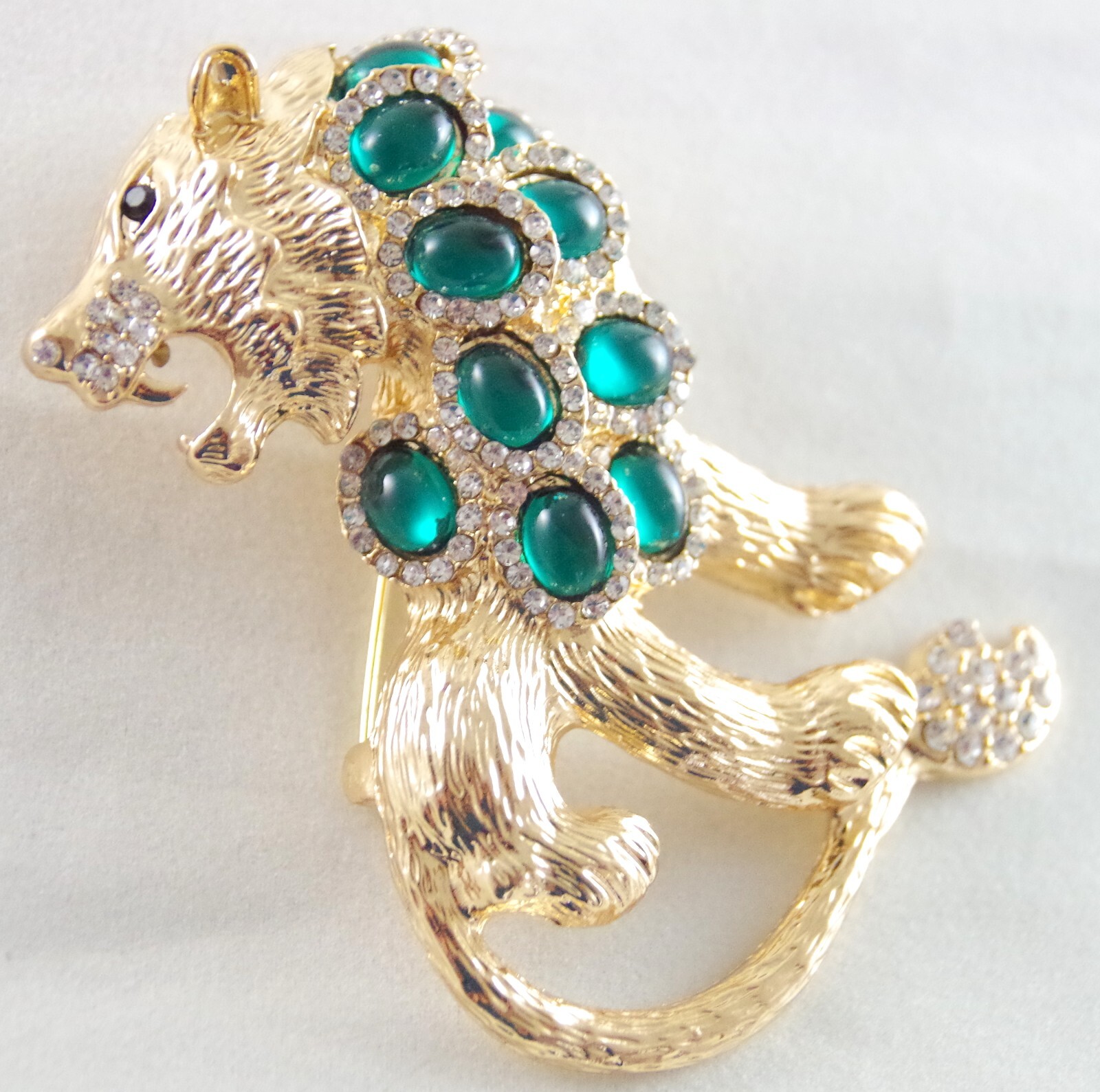 BIG 3″ NWOT UNSIGNED KENNETH JAY LANE STYLE RHINESTONE LION CAT PENDANT BROOCH
