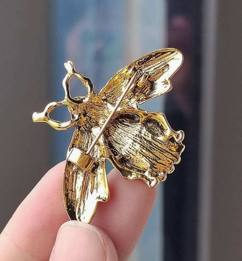 VTG DARK ROYAL PURPLE BEE INSECT BUG BROOCH PIN~RHINESTONE CRYSTAL~GARDENER GIFT