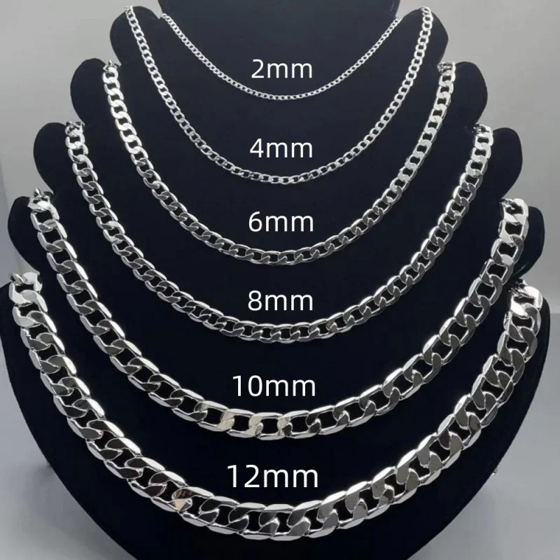 925 Sterling Silver Chain Curb For Men&Women Necklace 2mm to 12mm / 16″ to 30″