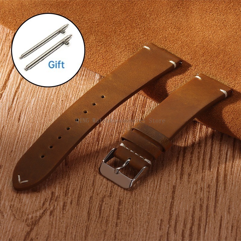 Retro Oil Wax Genuine Leather Watch Band 18 19 20 21 22 24mm Thin Cowhide Strap.