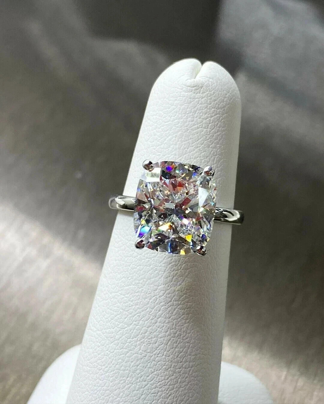 3CT Cushion-Cut VVS1 Moissanite Solitaire Engagement Ring 14K White Gold Plated